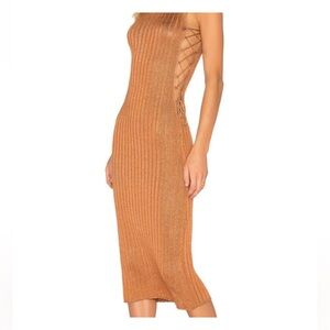 NBD Metallic Rust Lace-Up Midi Dress | Revolve | XS